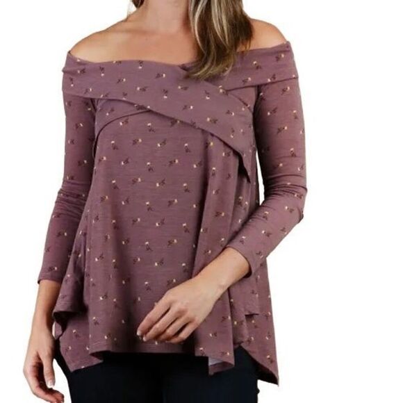 Altar’d State Dusty Purple Off the Shoulder Floral Wrap Front Top Size Small NWT - Picture 1 of 5